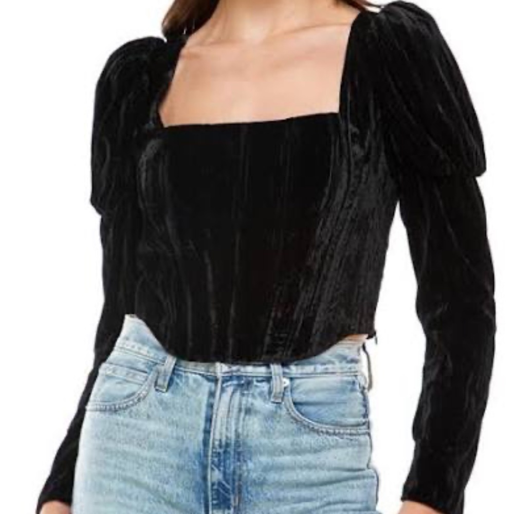 NWT WAYF Avalon Puff Sleeve Velvet Bustier Sz M